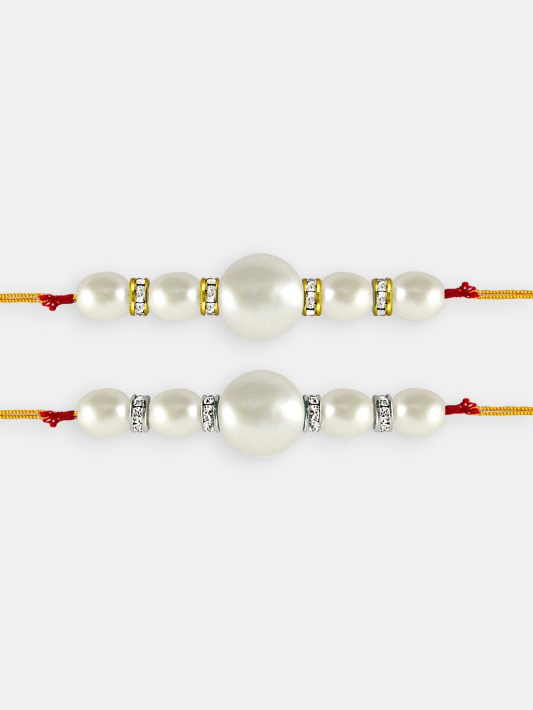 

Sri Jagdamba Pearls Dealer Set Of 2 CZ-Studded & Beaded Rakhis, Gold