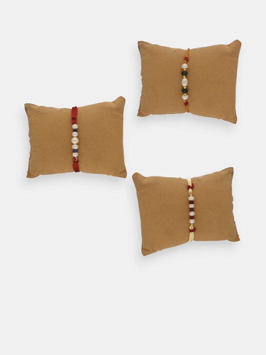 

Sri Jagdamba Pearls Dealer Set of 3 Gold-Plated & Beaded Rakhi, White