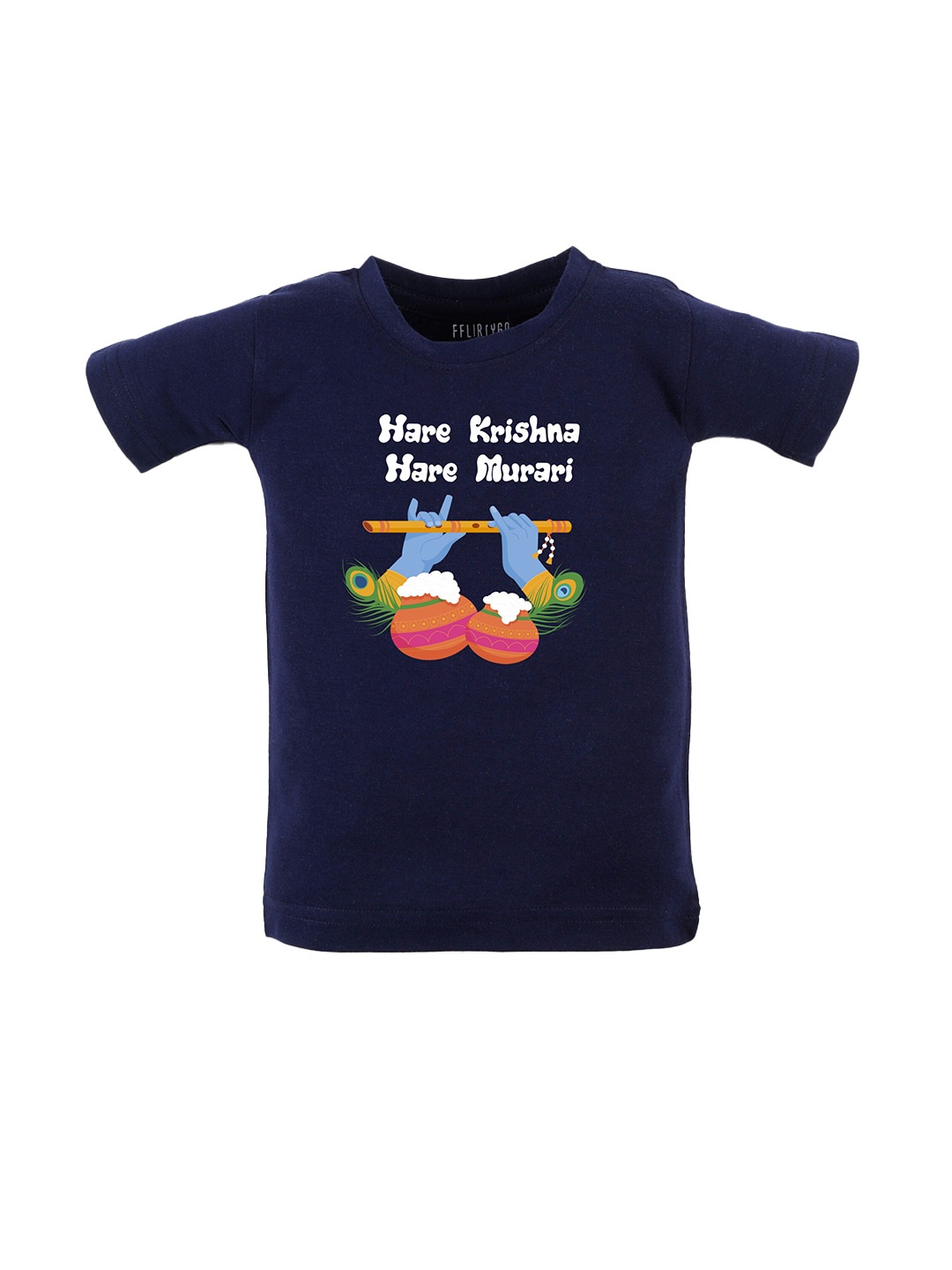 

FFLIRTYGO Kids Little Krishna Graphic Printed Round Neck Cotton Regular T-shirt, Navy blue