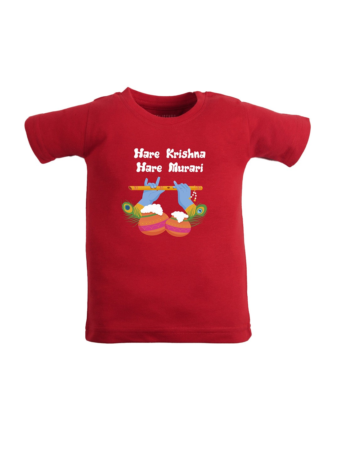 

FFLIRTYGO Kids Little Krishna Graphic Printed Round Neck Cotton Regular T-shirt, Red