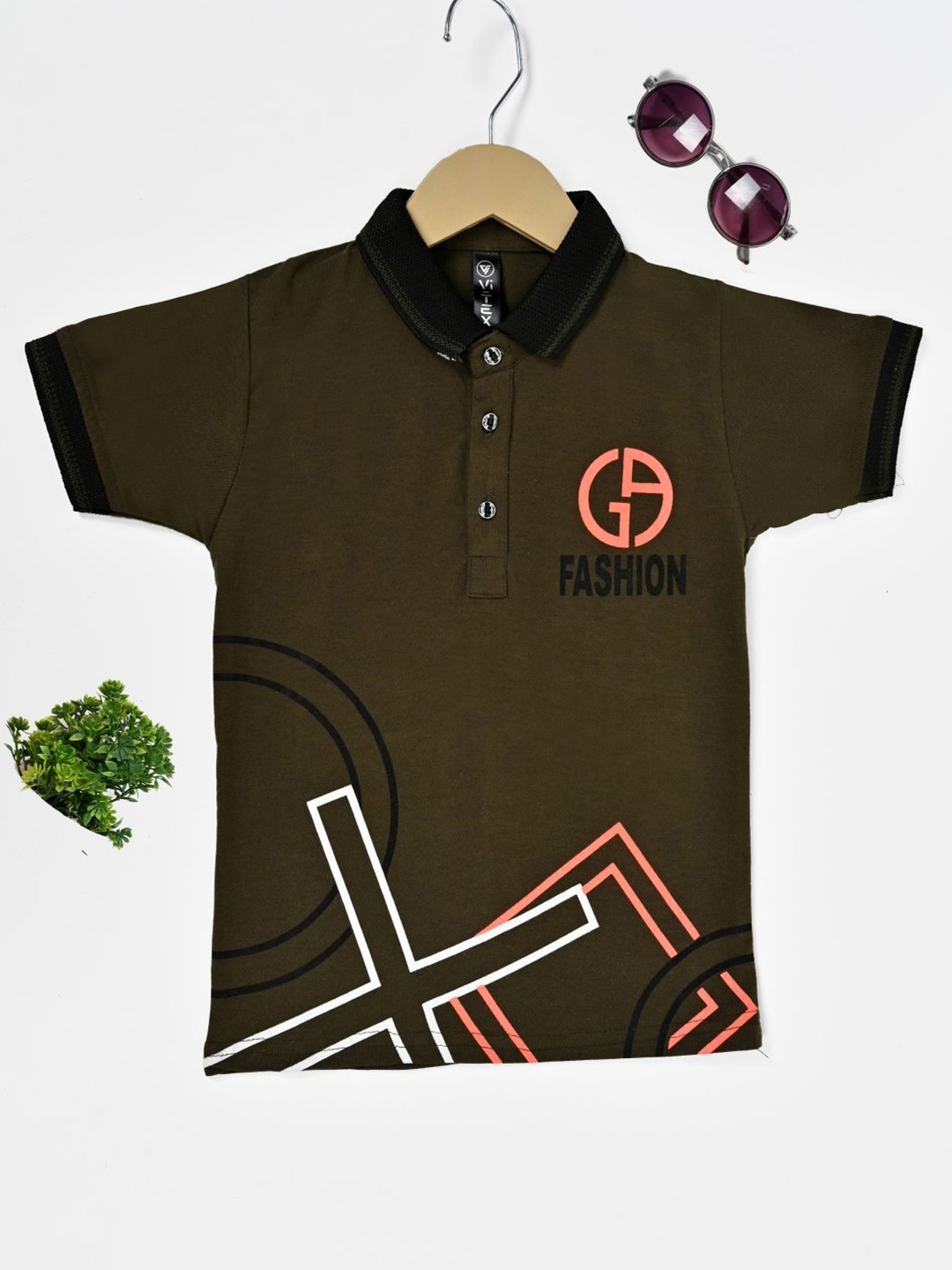 

BAESD Boys Geometric Printed Polo Collar Cotton T-shirt, Brown