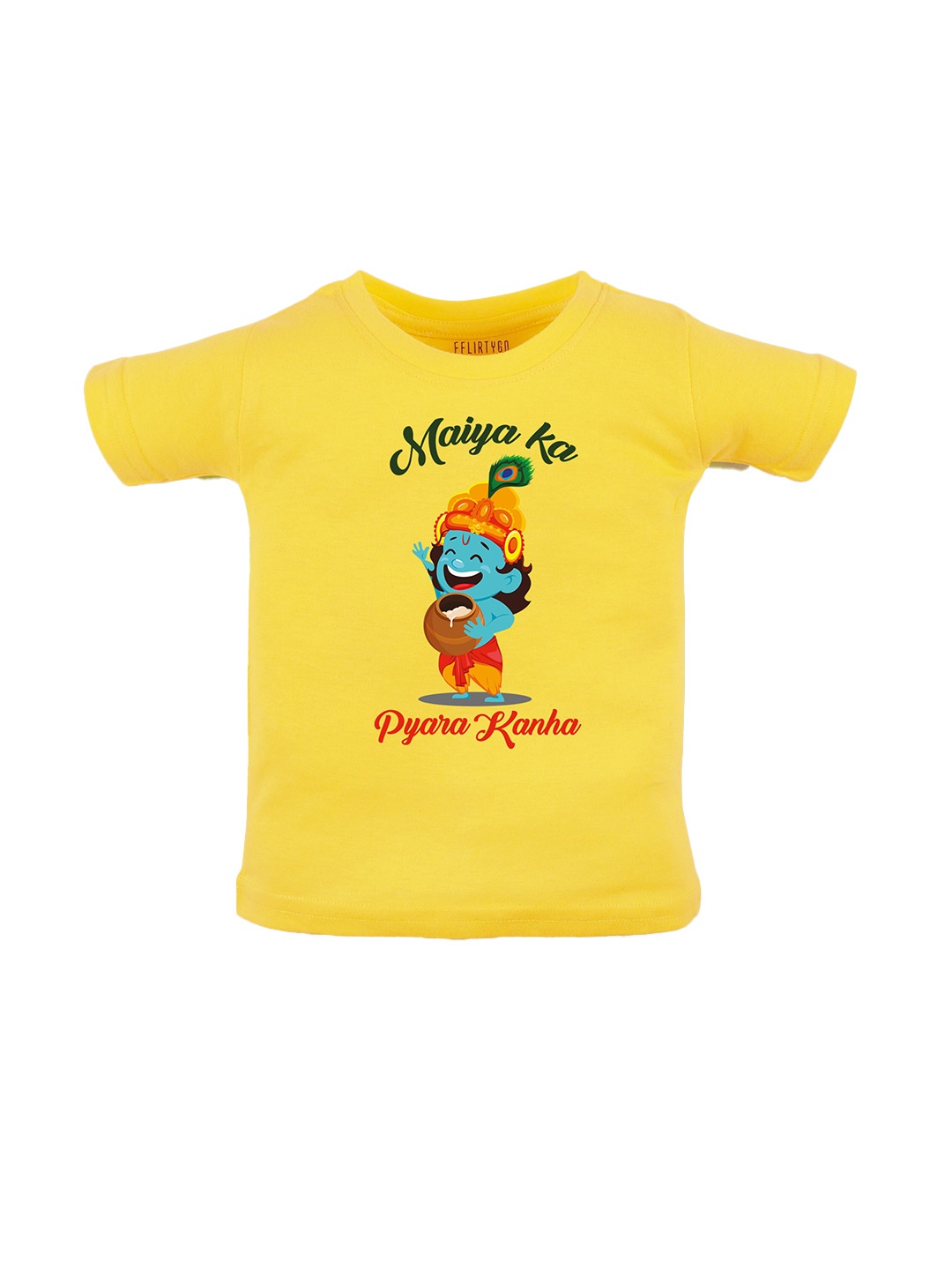 

FFLIRTYGO Kids Little Krishna Printed Cotton T-shirt, Yellow