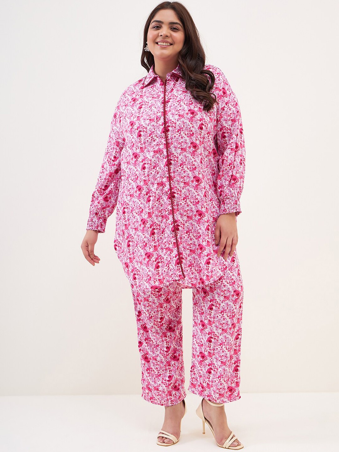 

Femella Floral Printed Shirt & Trouser Co-Ords Set, Pink