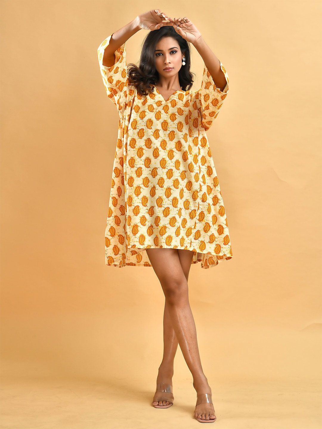 

Disli Ethnic Motifs Printed Flared Sleeves A-Line Dress, Yellow