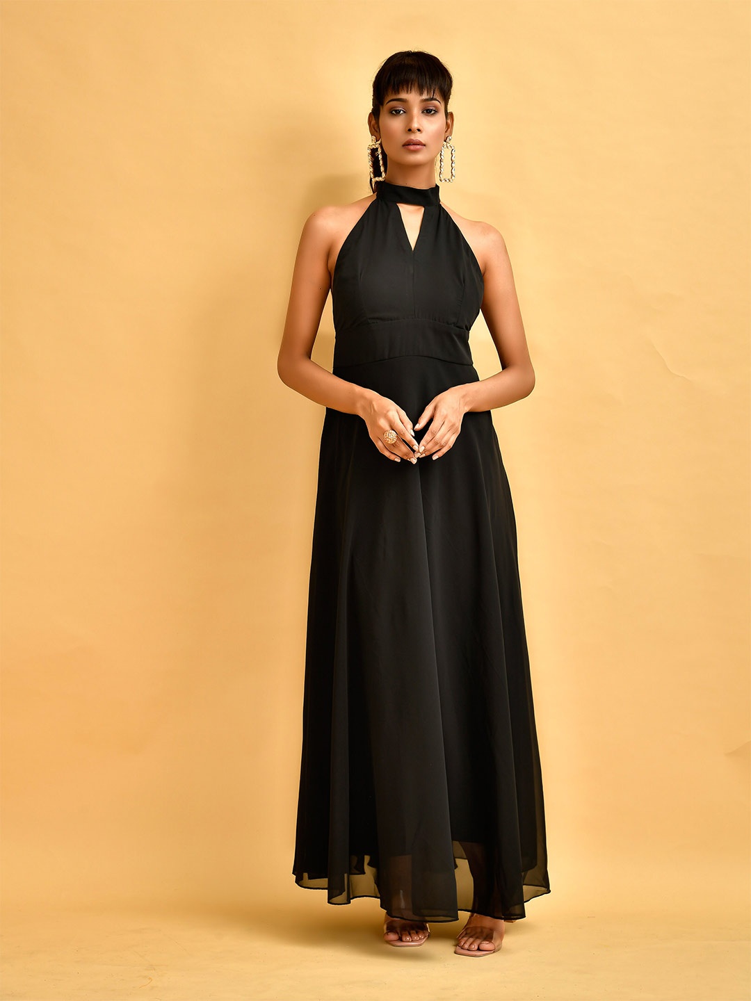 

Disli Halter Neck Georgette Maxi Dress, Black