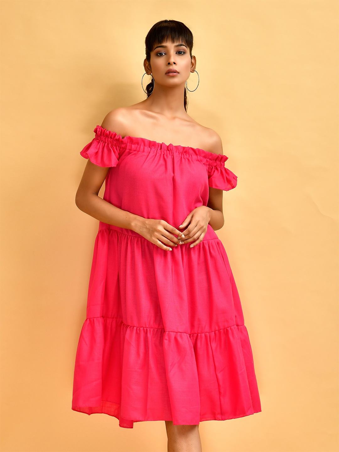 

Disli Off-Shoulder Cotton A-Line Dress, Pink