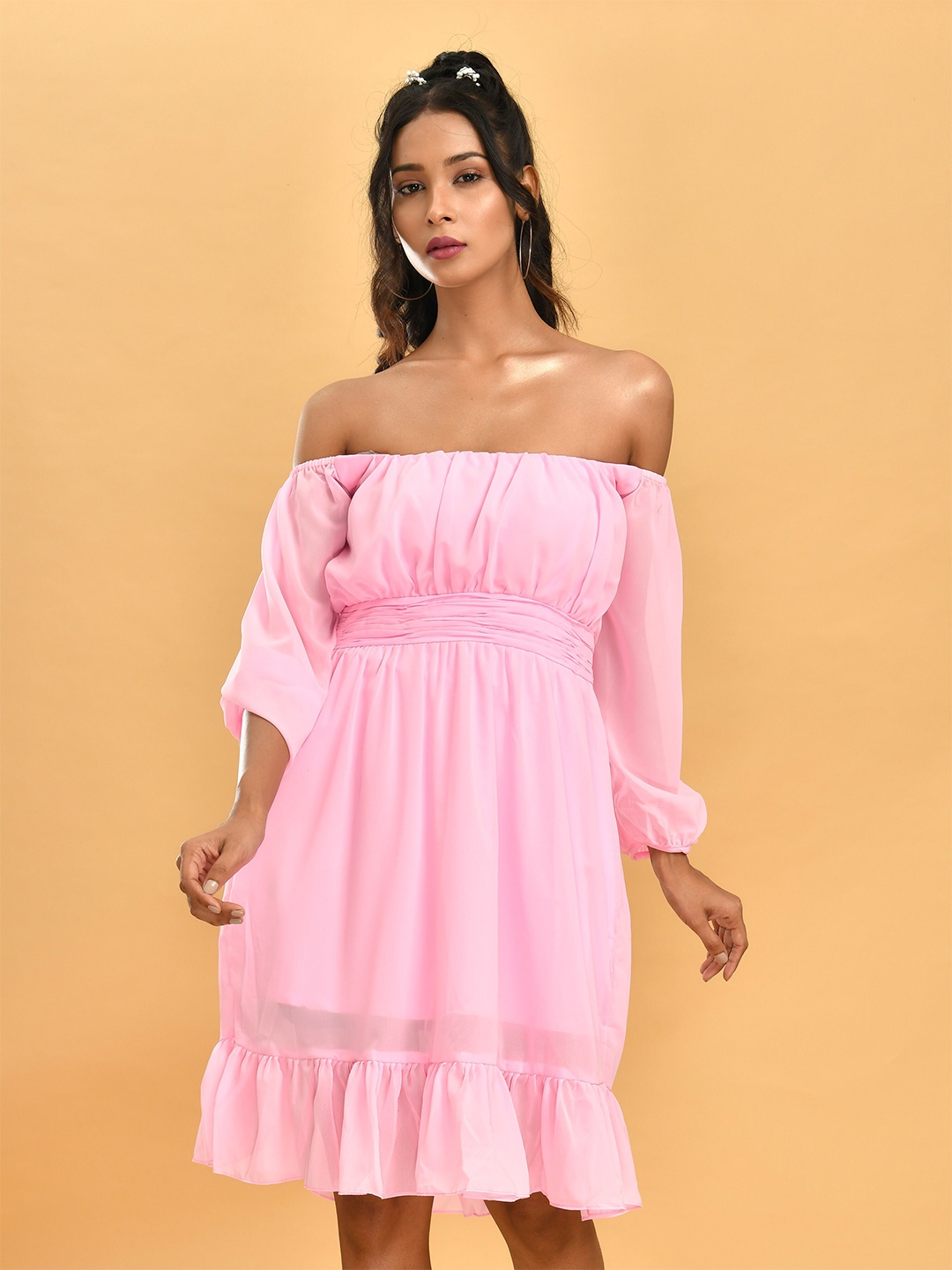 

Disli Off-Shoulder Georgette A-line Dress, Pink