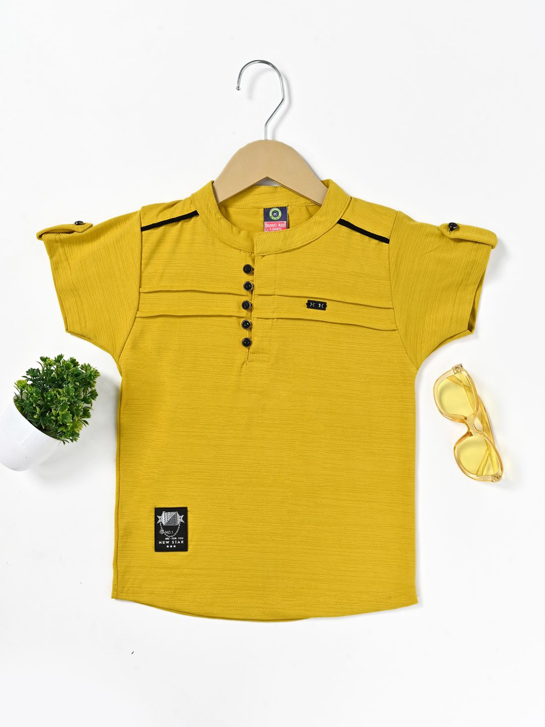 

BAESD Boys Mandarin Collar Cotton T-shirt, Yellow