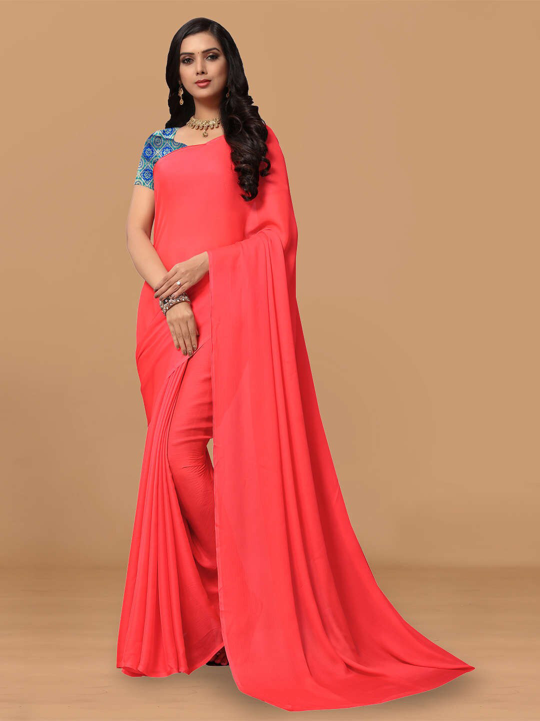 

KALINI Pure Chiffon Saree, Peach