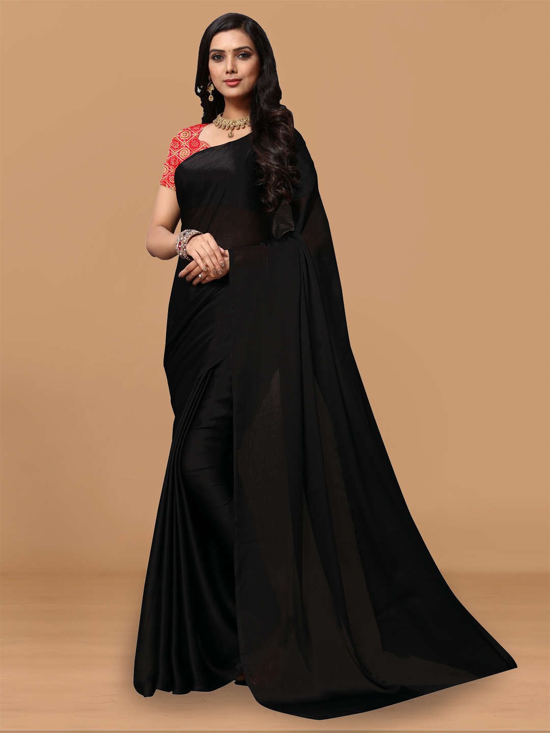 

KALINI Pure Chiffon Saree, Black