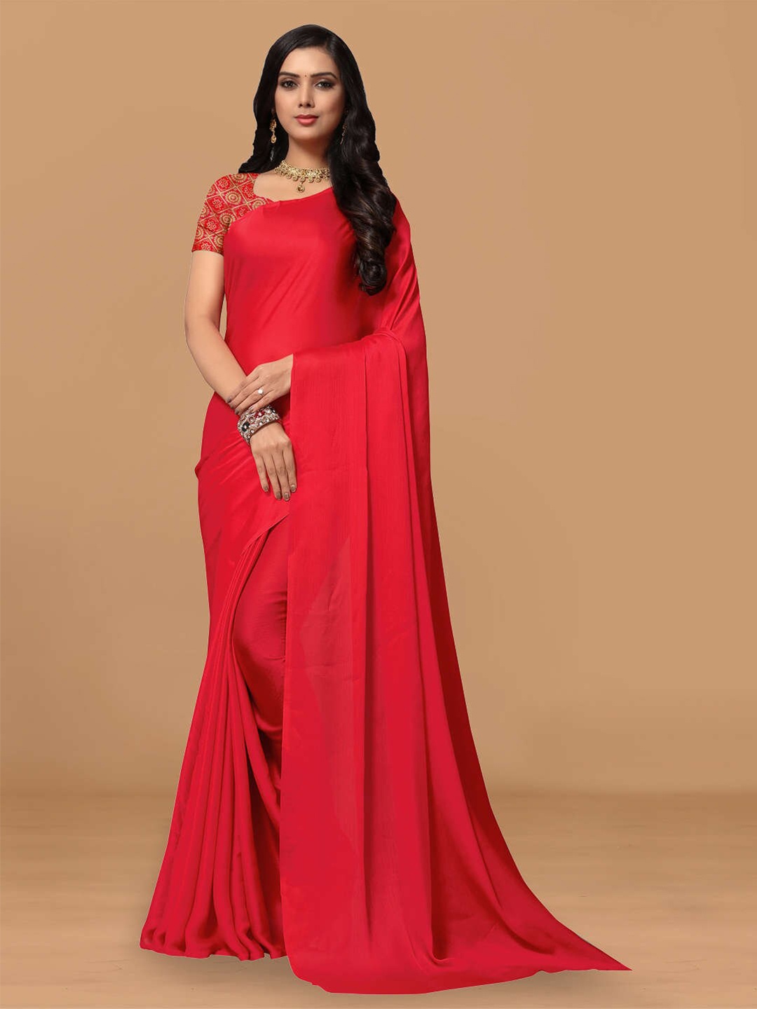 

KALINI Pure Chiffon Saree, Red