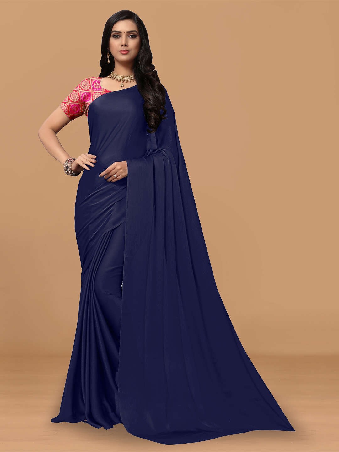 

KALINI Pure Chiffon Saree, Navy blue
