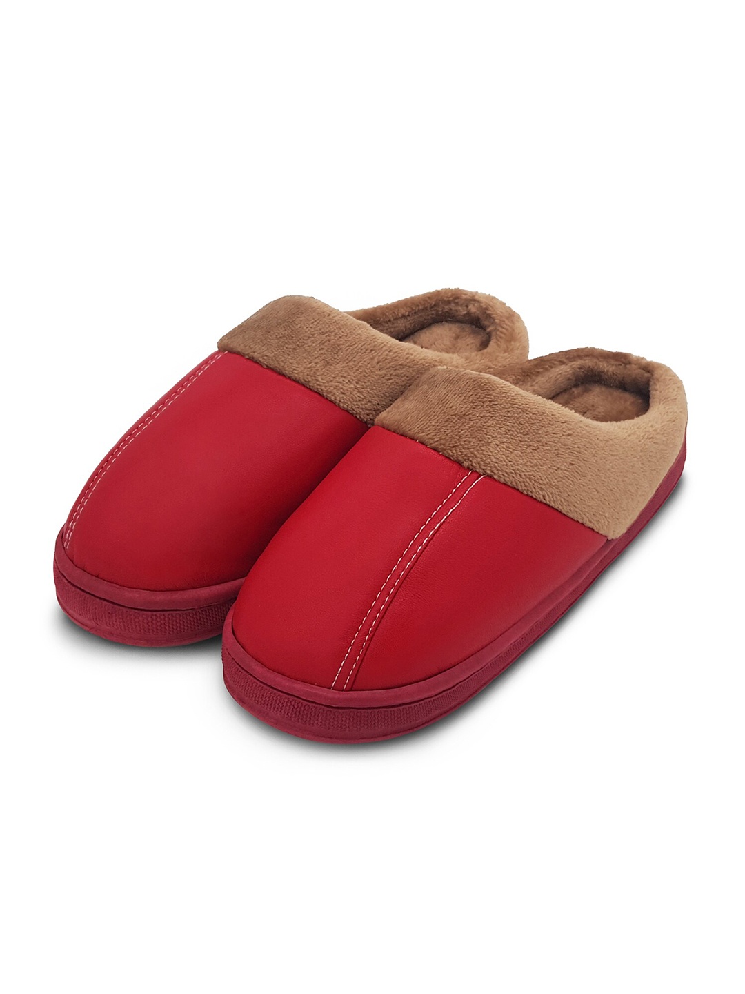 

JENNA Men Fur Room Slippers, Red