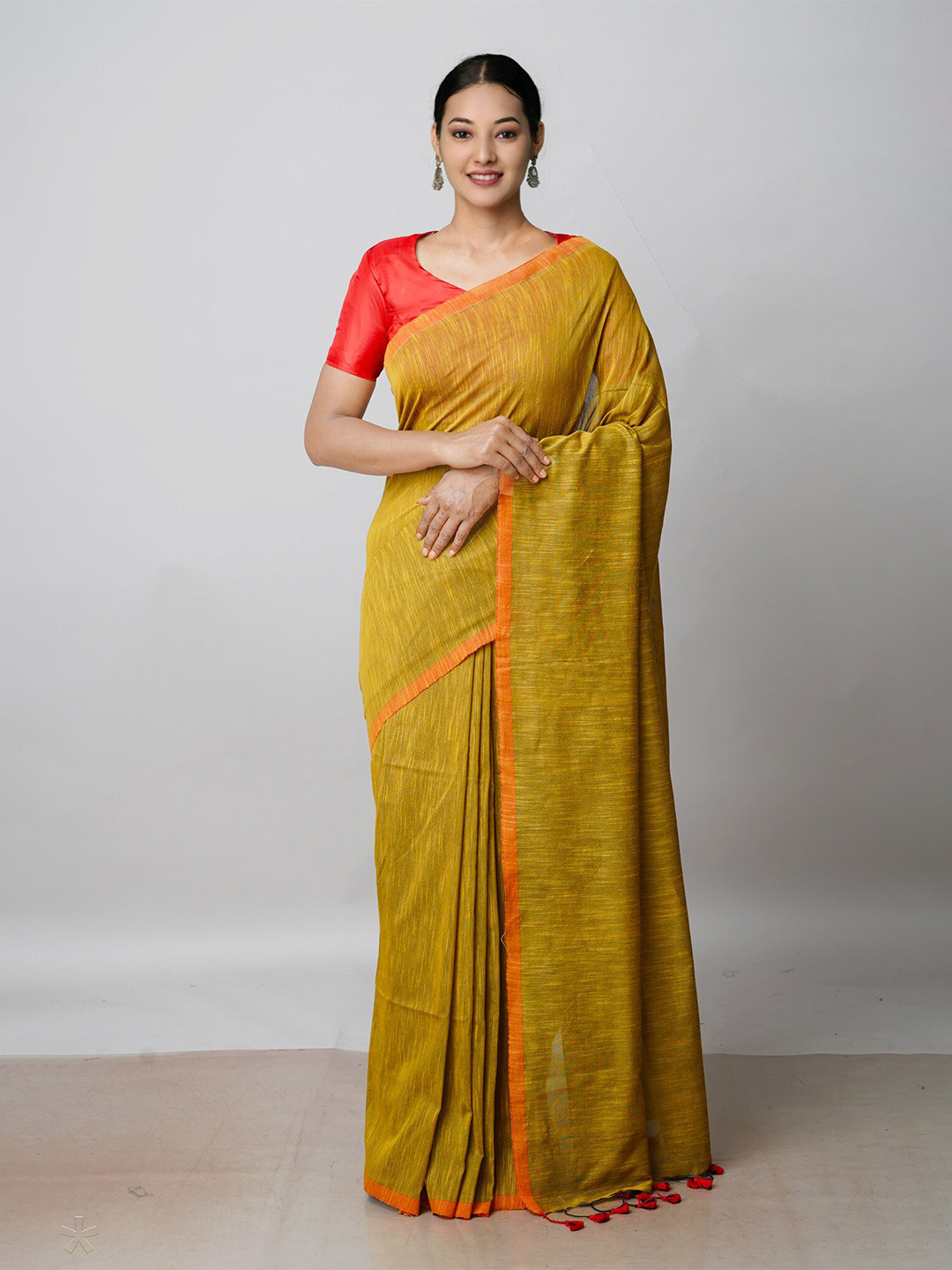 

Unnati Silks Pure Linen Jamdani Saree, Brown
