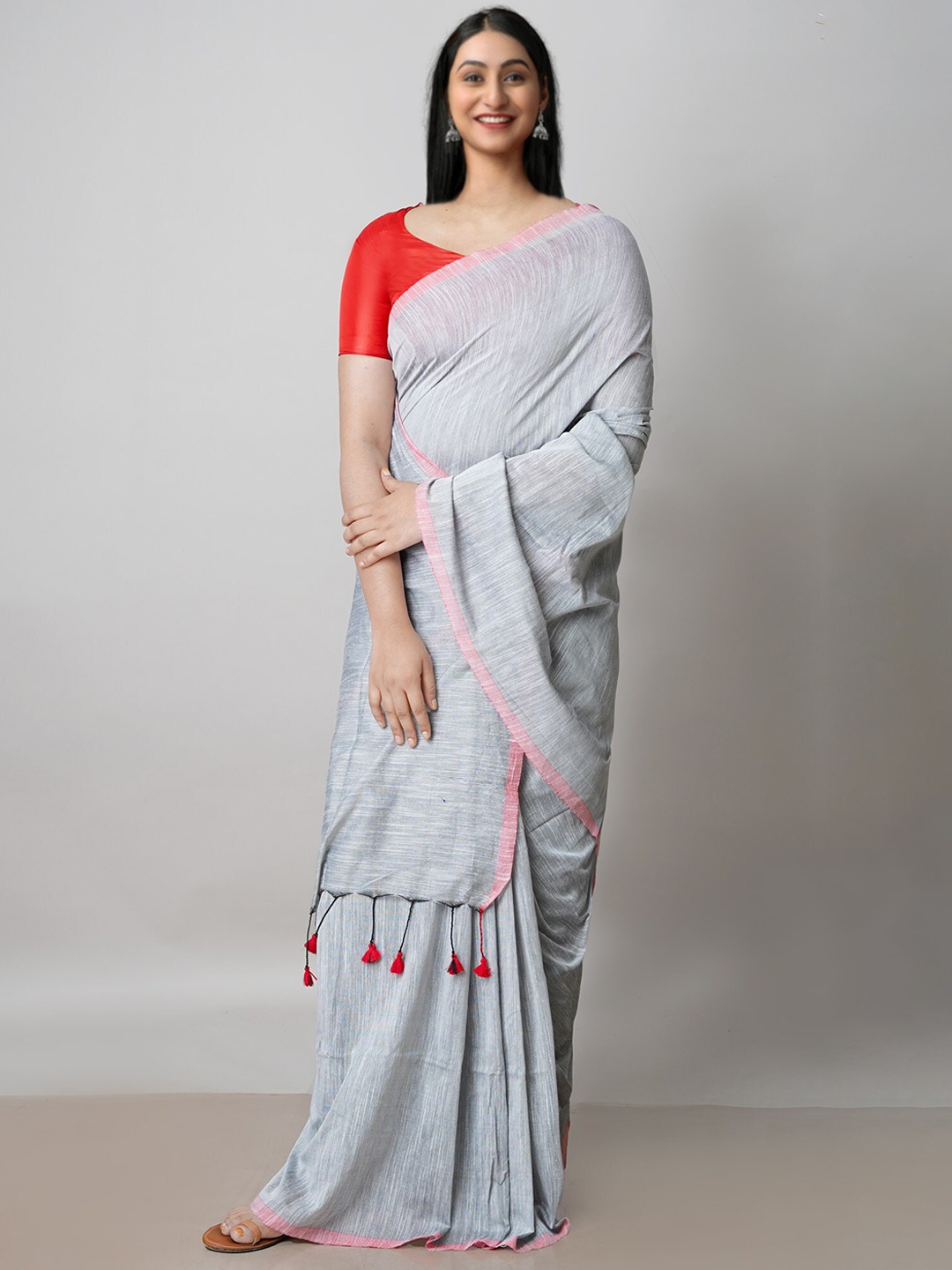 

Unnati Silks Pure Linen Jamdani Saree, Grey