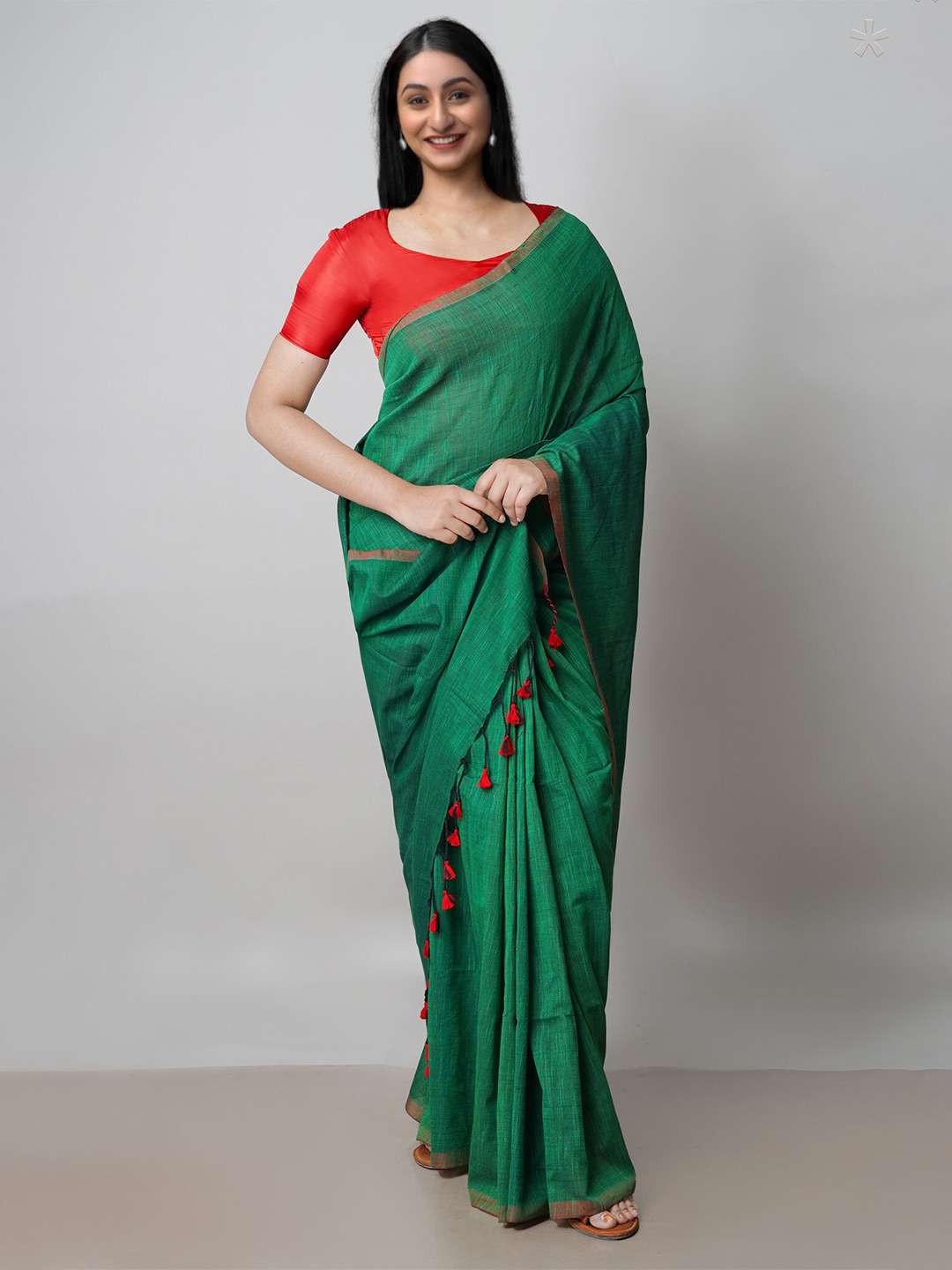 

Unnati Silks Pure Linen Jamdani Saree, Green