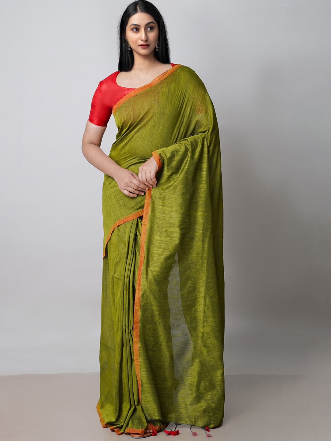 

Unnati Silks Pure Linen Jamdani Saree, Green