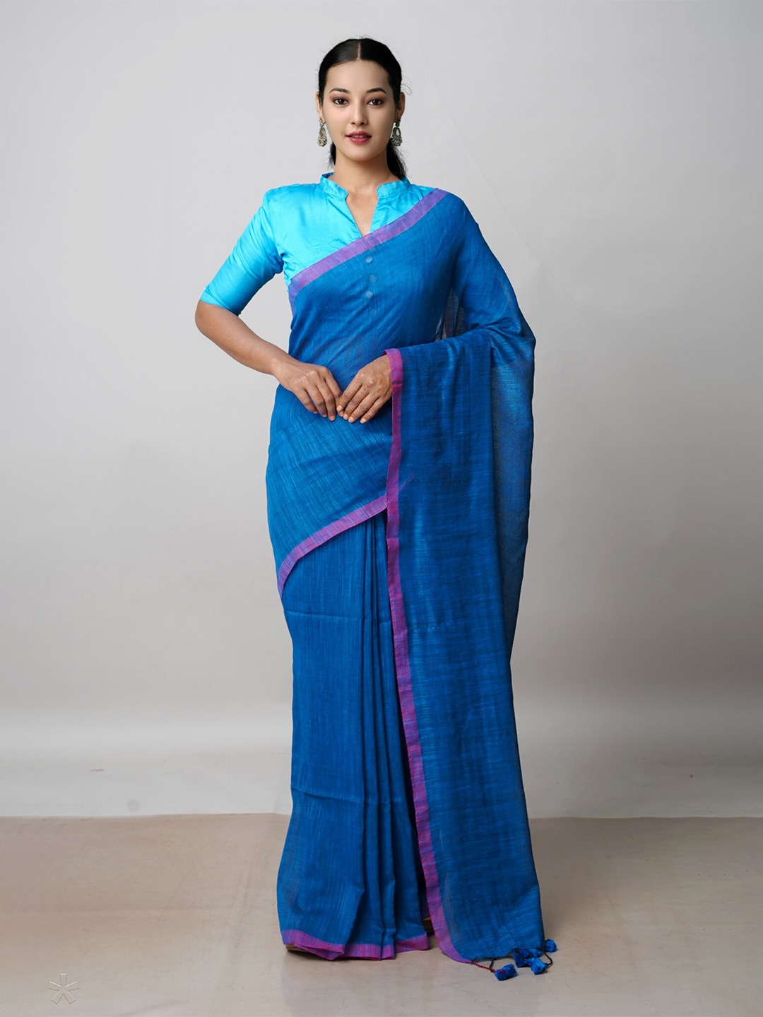 

Unnati Silks Pure Linen Jamdani Saree, Blue