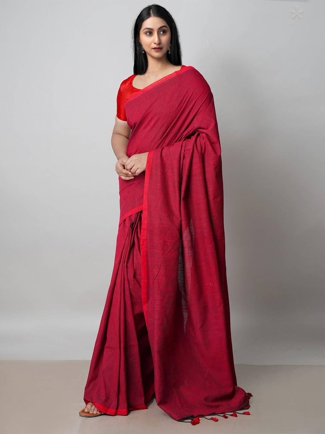 

Unnati Silks Pure Linen Jamdani Saree, Maroon