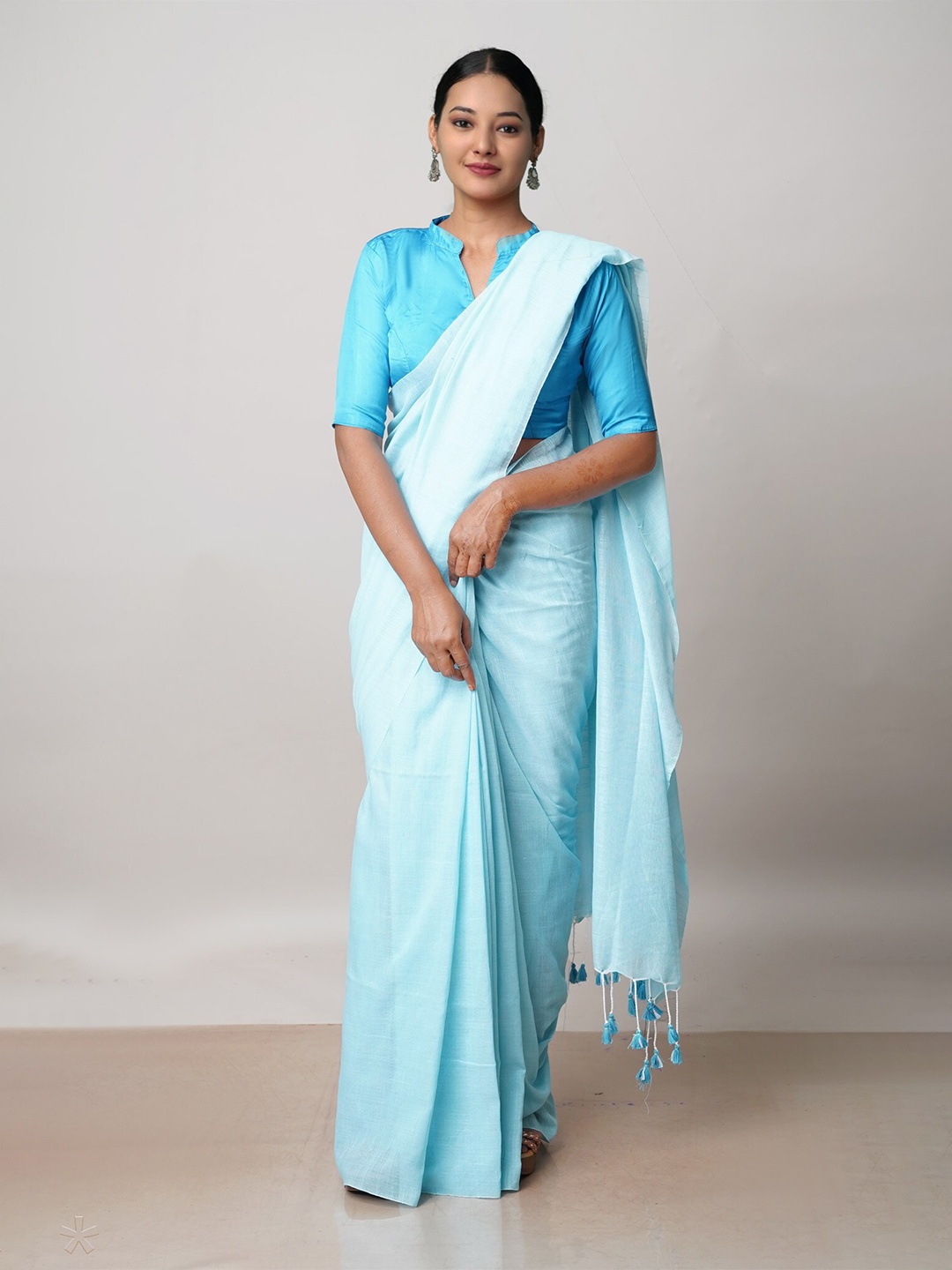 

Unnati Silks Pure Linen Jamdani Saree, Blue