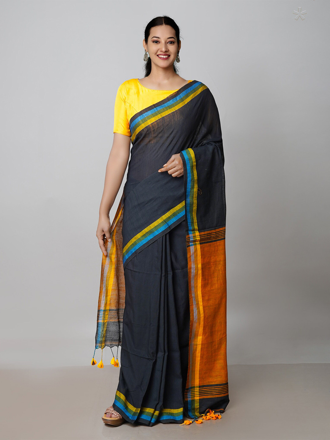 

Unnati Silks Pure Linen Jamdani Saree, Orange