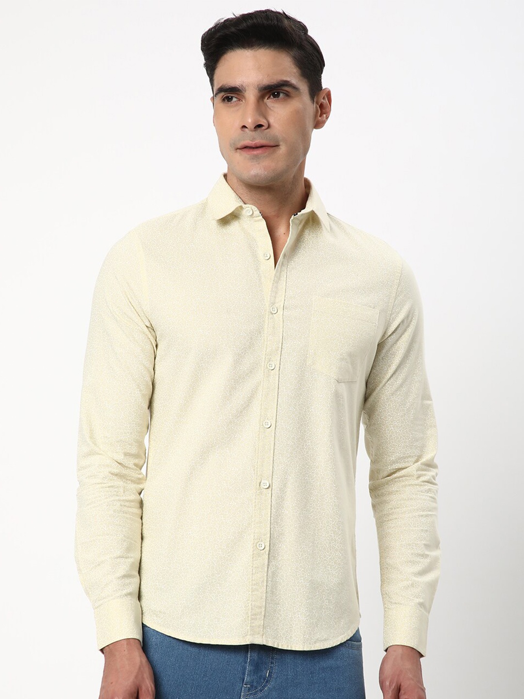 

R&B Yellow Slim Fit Opaque Cotton Casual Shirt