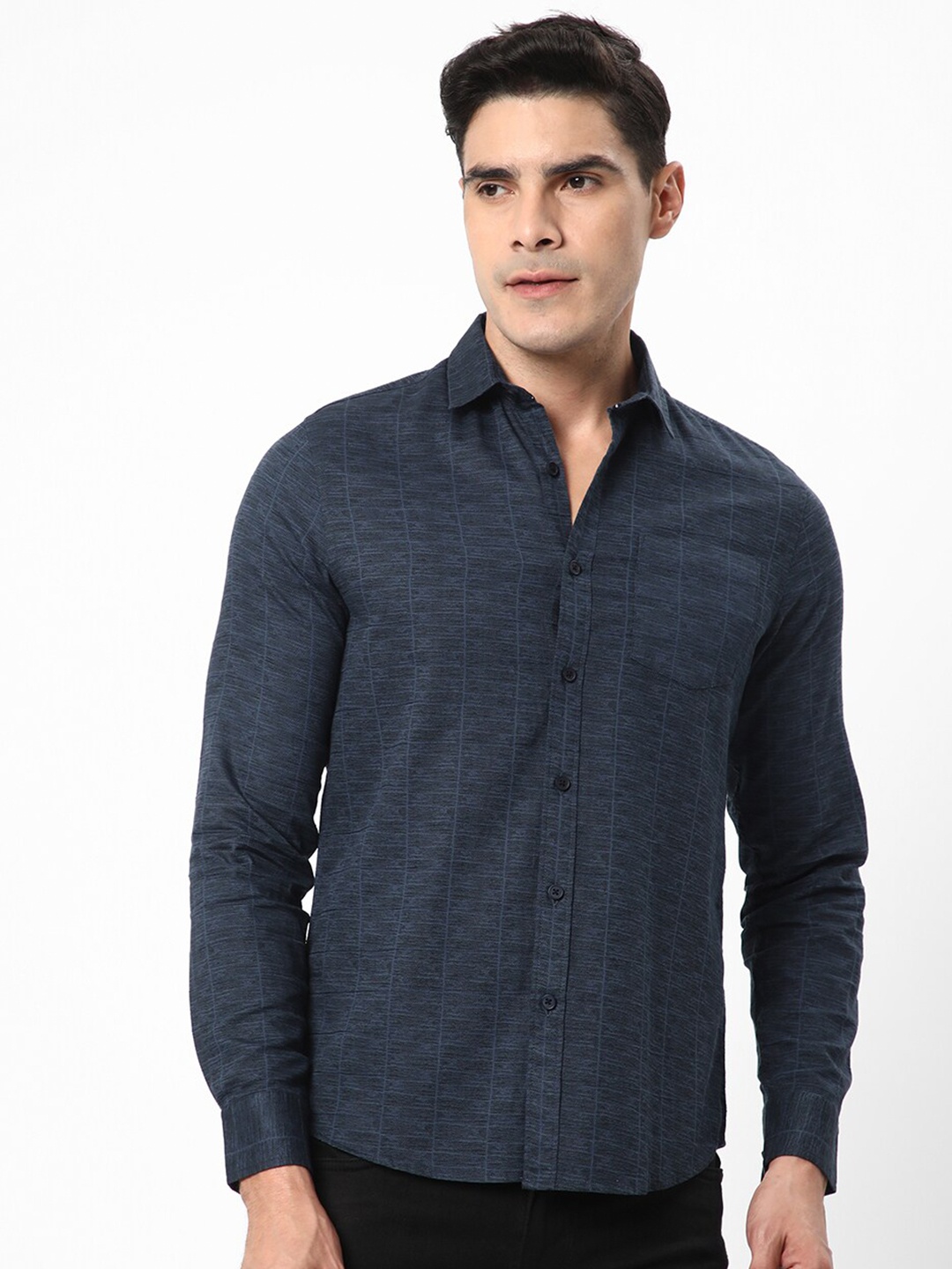 

R&B Abstract Printed Slim Fit Cotton Casual Shirt, Blue