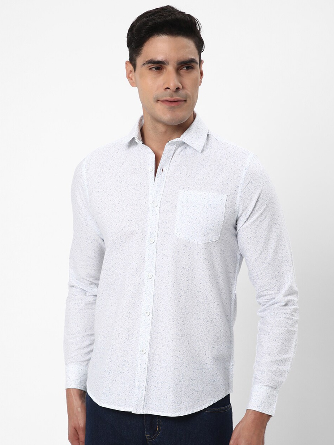 

R&B Men Micro Ditsy Printed Slim Fit Cotton Casual Shirt, White