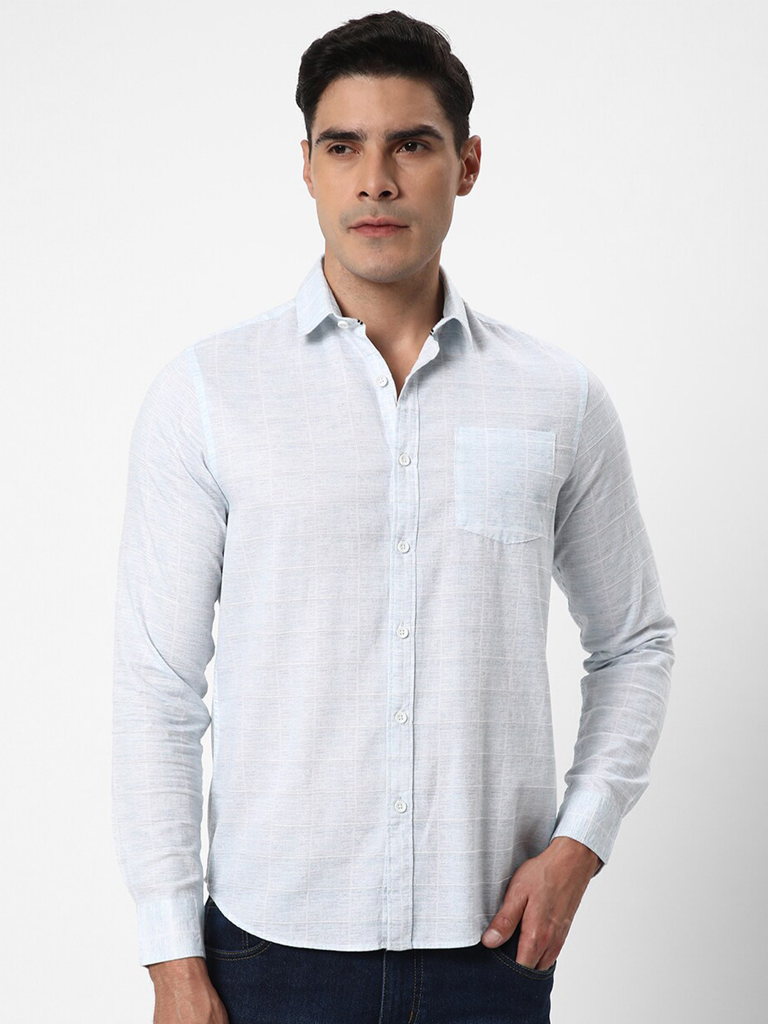 

R&B Buffalo Checks Slim Fit Cotton Casual Shirt, White