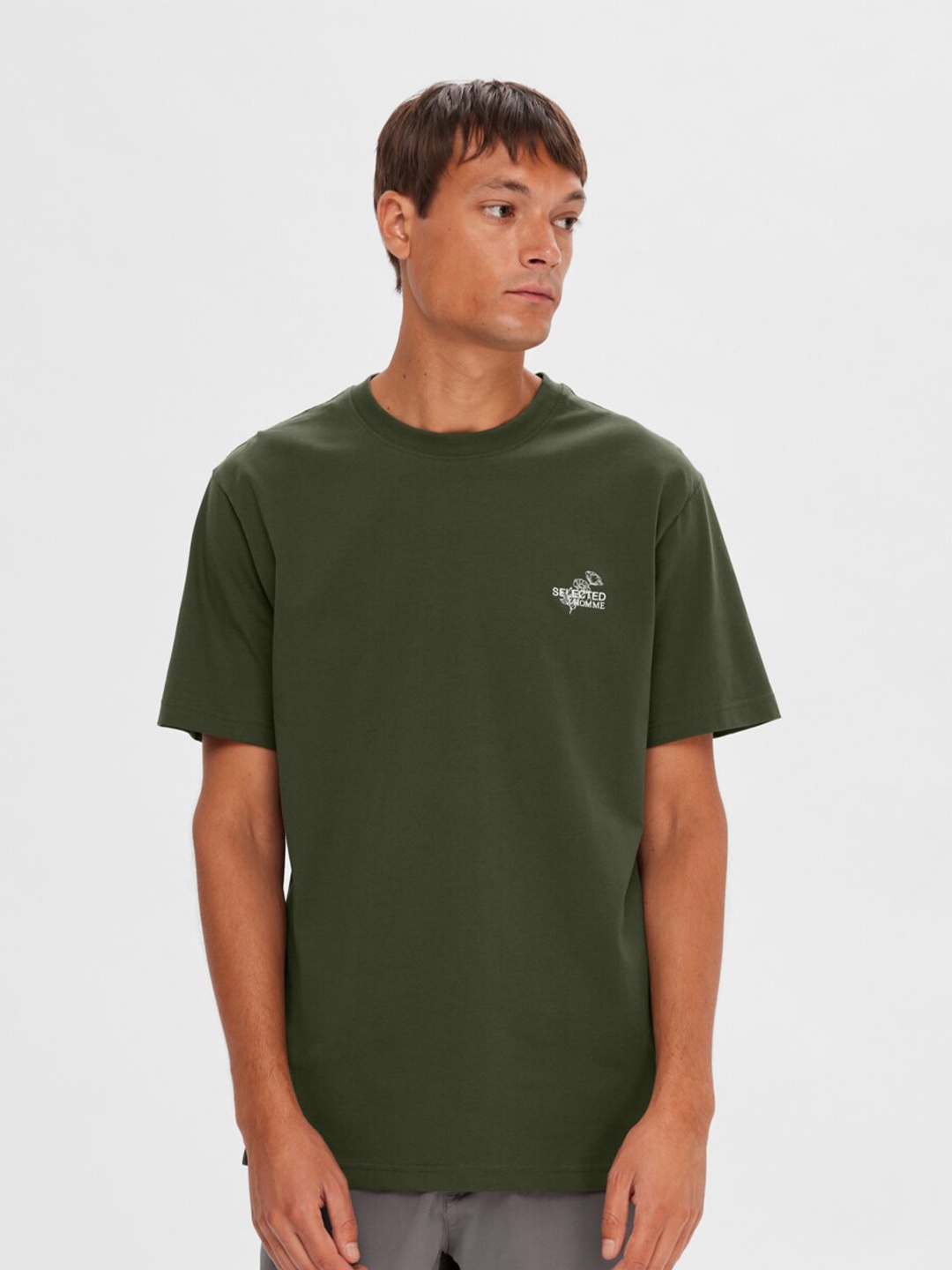 

SELECTED Round Neck short Sleeves Organic Cotton Slim Fit T-shirt, Green