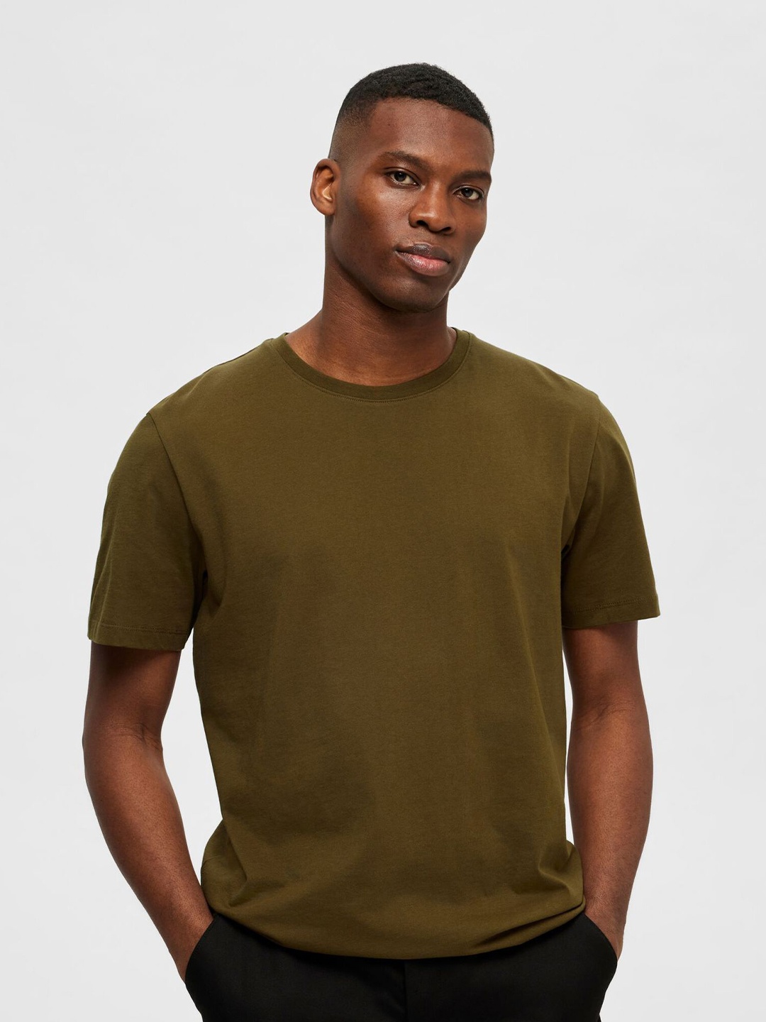 

SELECTED Round Neck short Sleeves Organic Cotton Slim Fit T-shirt, Green