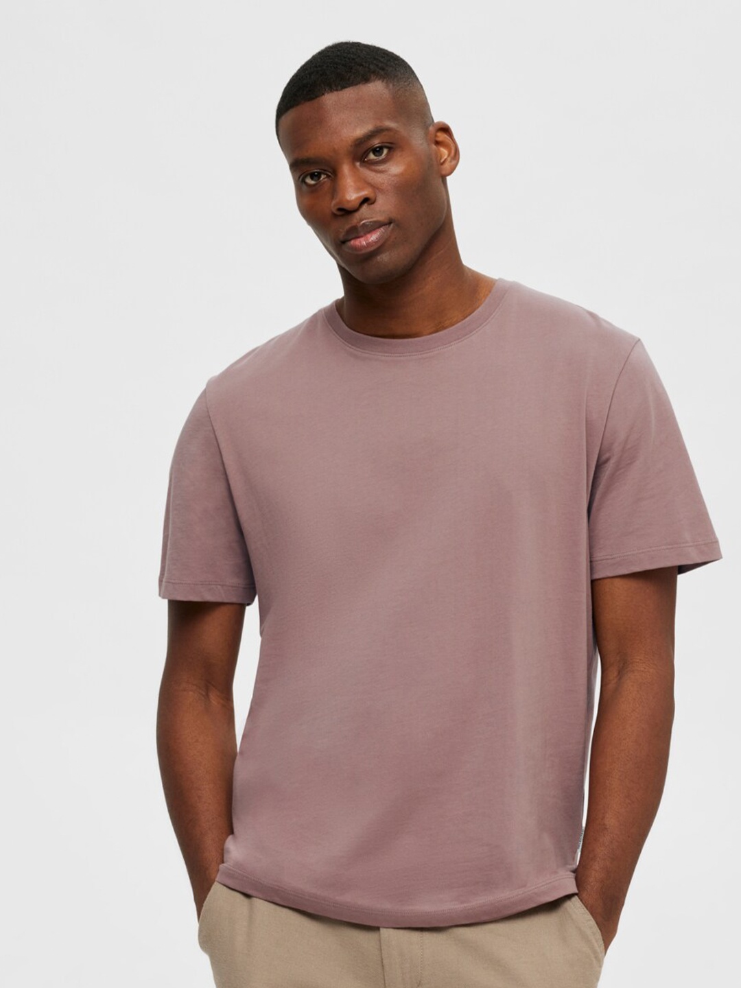 

SELECTED Round Neck short Sleeves Organic Cotton Slim Fit T-shirt, Purple