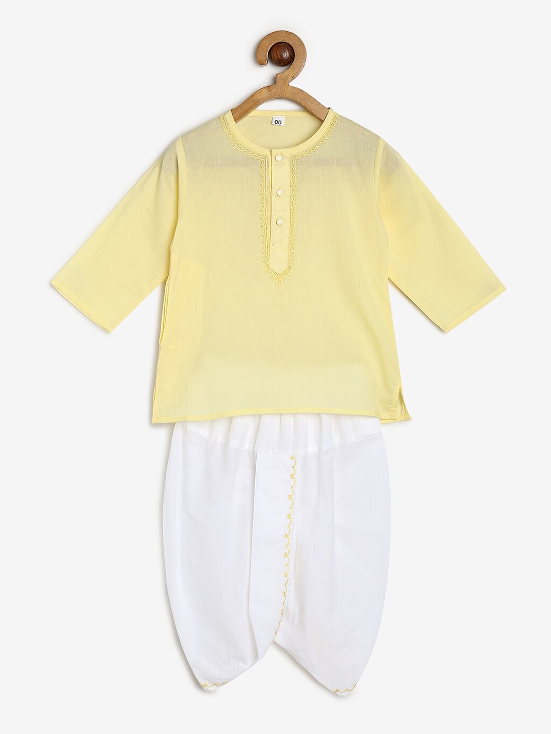

CHAYIM Boys Henley Neck Kurta Regular With Dhoti Pants, Yellow