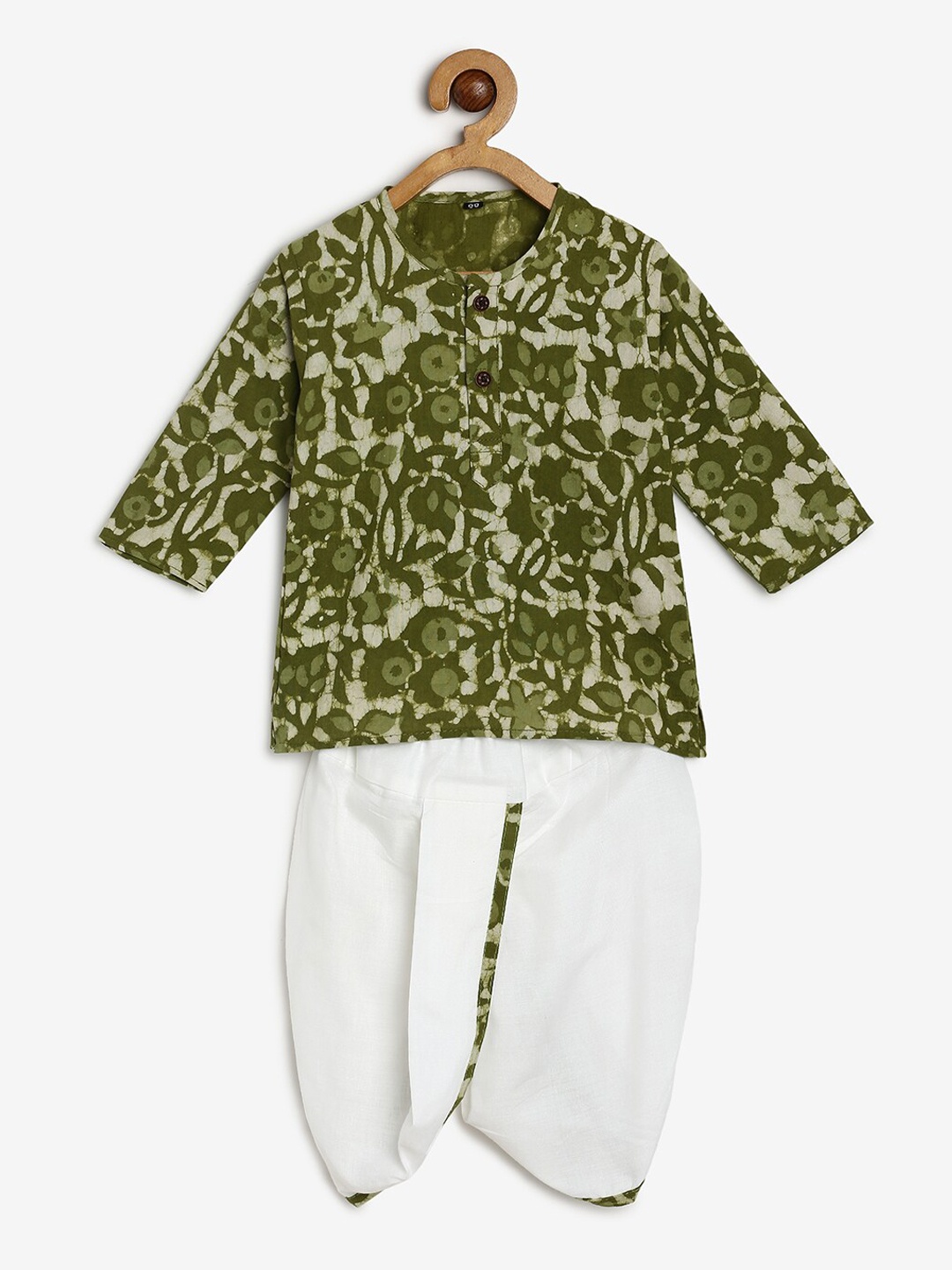 

CHAYIM Boys Floral Printed Regular Kurta With Dhoti Pants, Olive