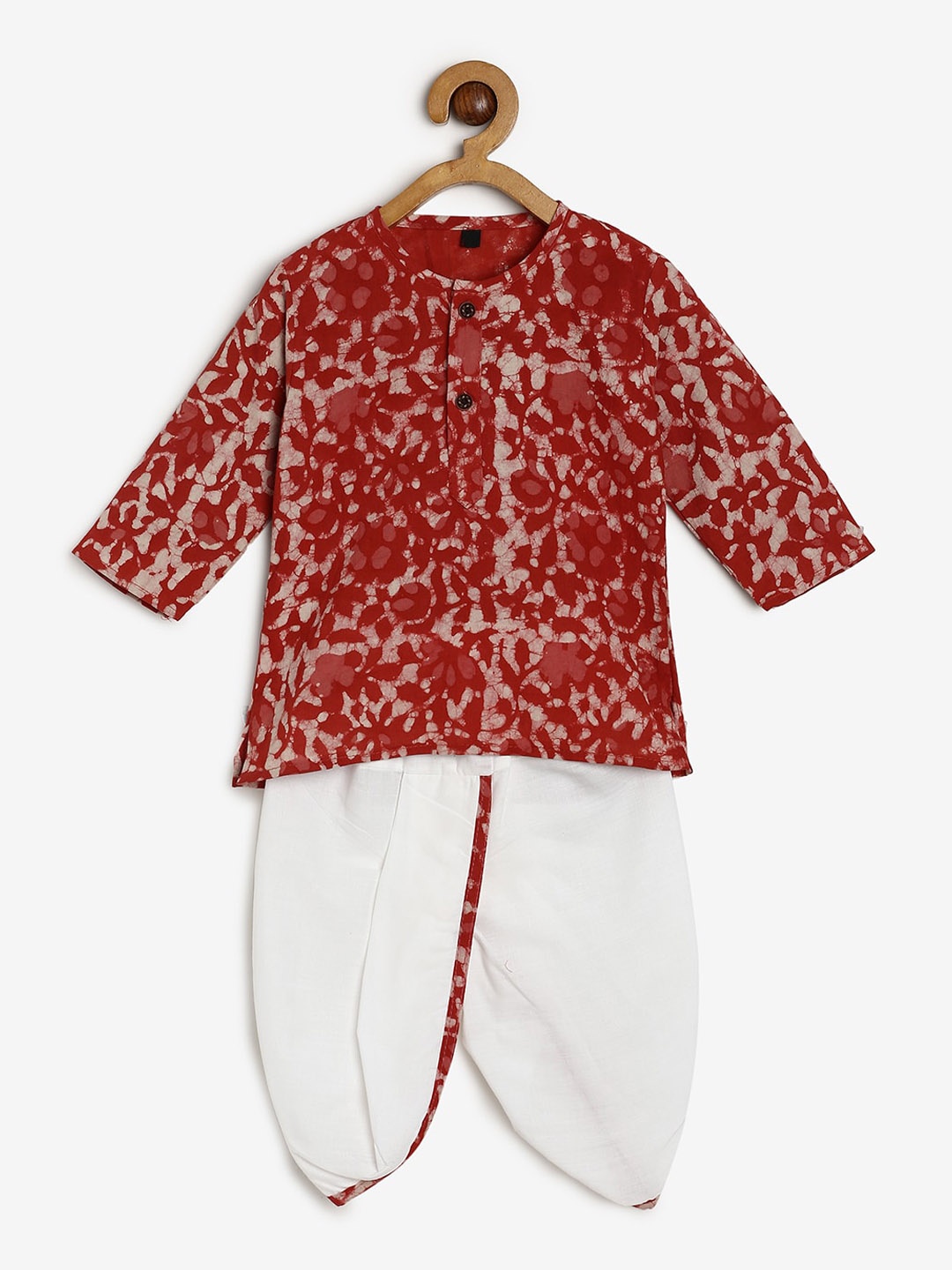 

CHAYIM Boys Floral Printed Regular Kurta With Dhoti Pants, Red