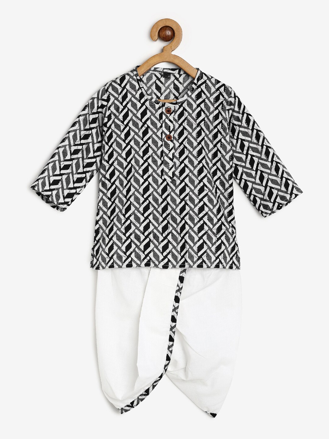 

CHAYIM Boys Geometric Printed Regular Kurta With Dhoti Pants, White