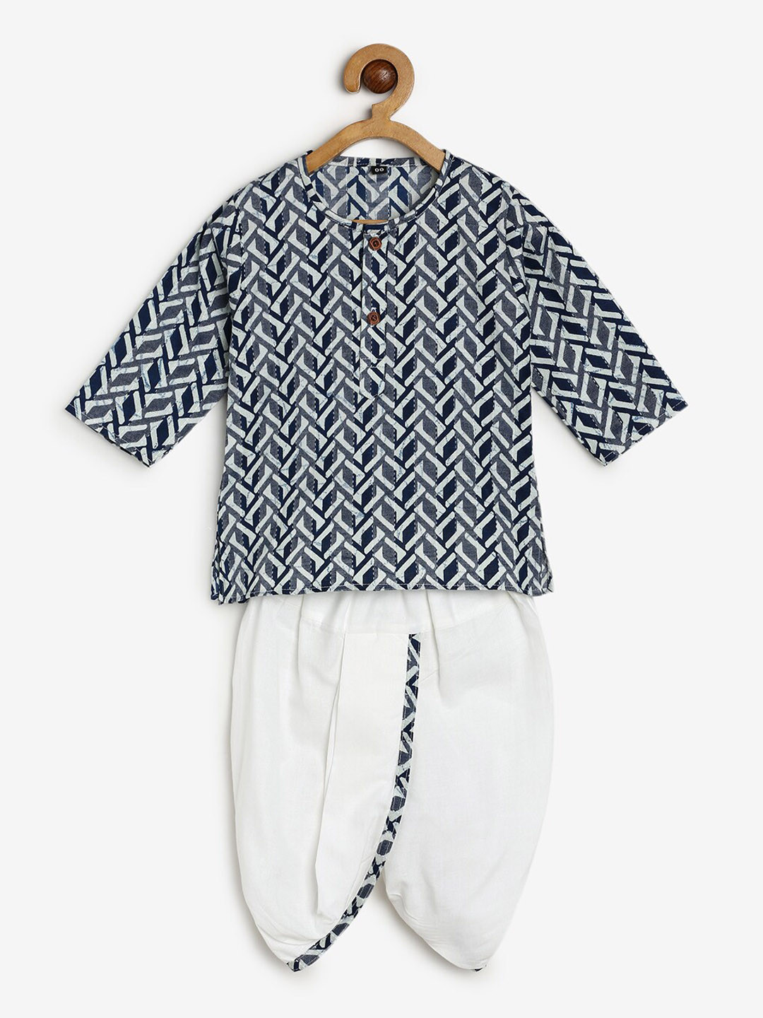 

CHAYIM Boys Geometric Printed Regular Kurta With Dhoti Pants, Navy blue
