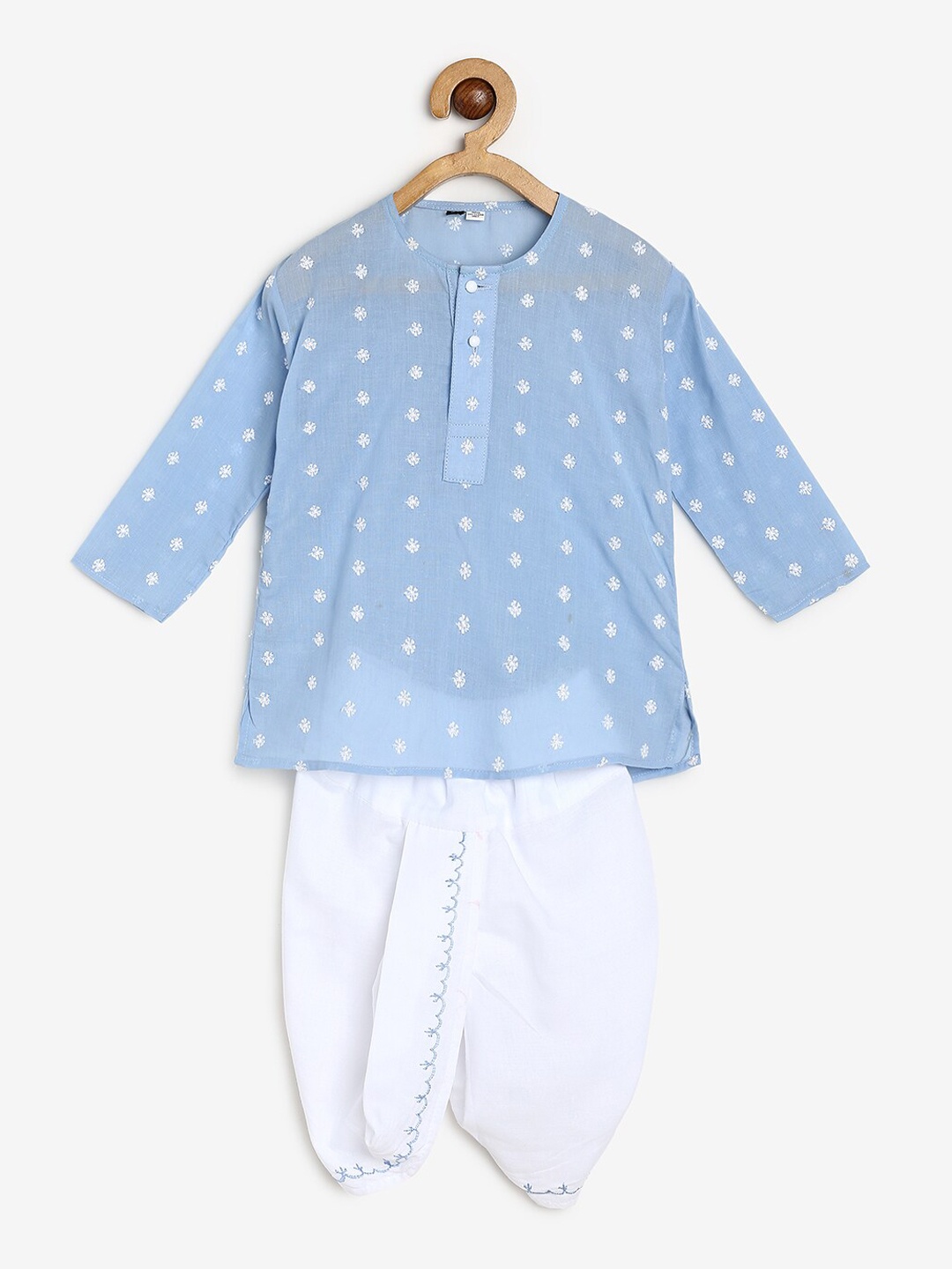 

CHAYIM Boys Floral Embroidered Regular Kurta With Dhoti Pants, Blue