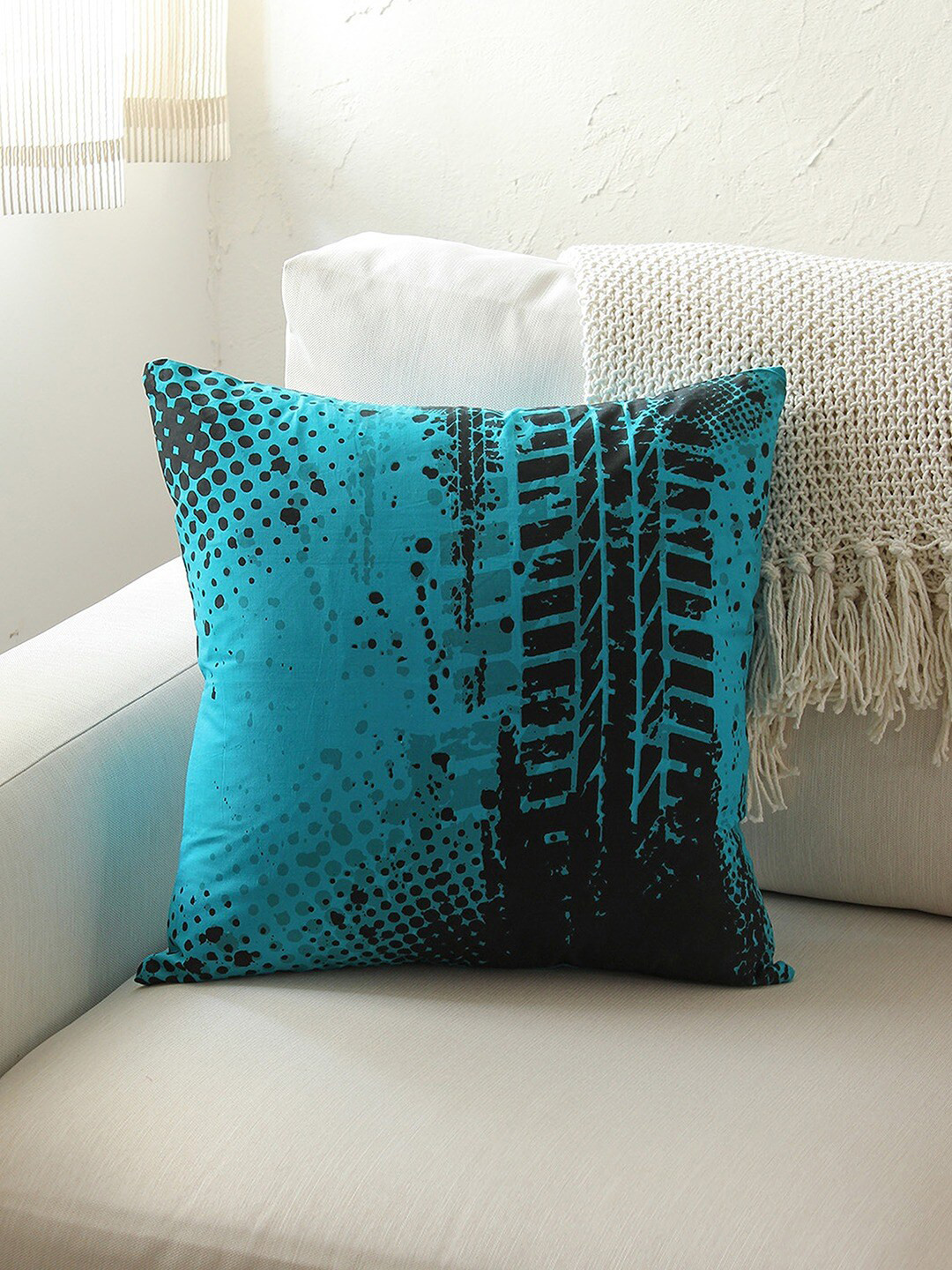 

House This 2 Pieces Blue & Black Abstract Cotton Square Cushion Covers