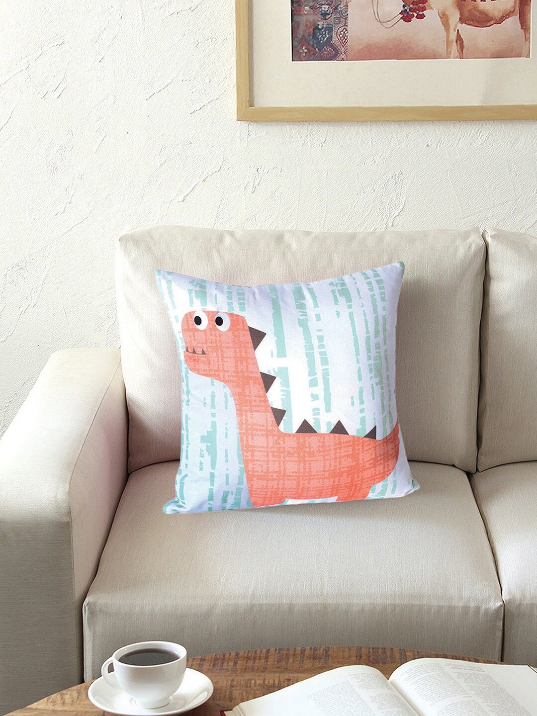 

House This 2 Pieces White & Peach-Coloured Quirky Cotton Square Cushion Covers