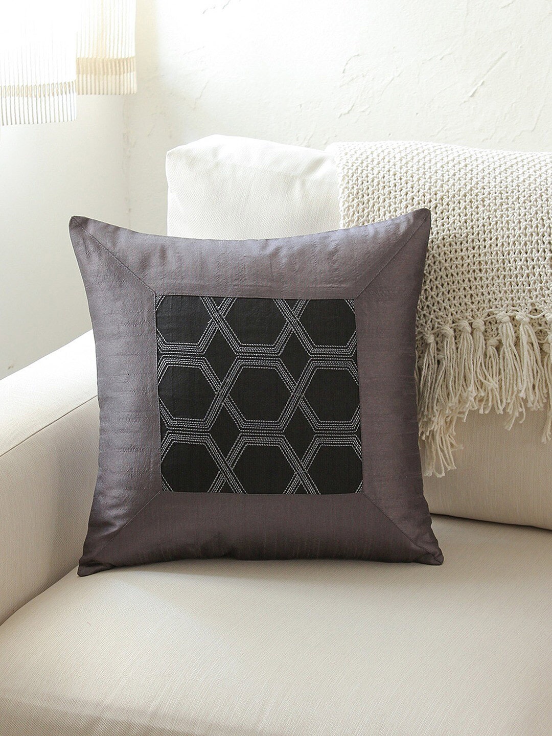 

House This 2 Pieces Black & Grey Geometric Cotton Square Cushion Covers