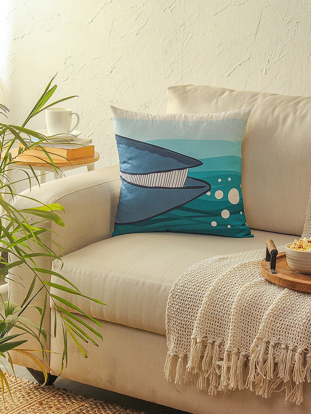 

House This 2 Pieces Blue & White Abstract Cotton Square Cushion Covers