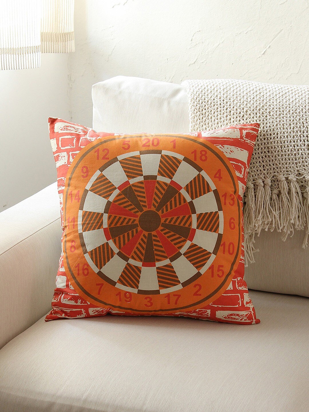 

House This Rust & Orange 2 Pieces Geometric Printed Cotton Square Cushion Covers