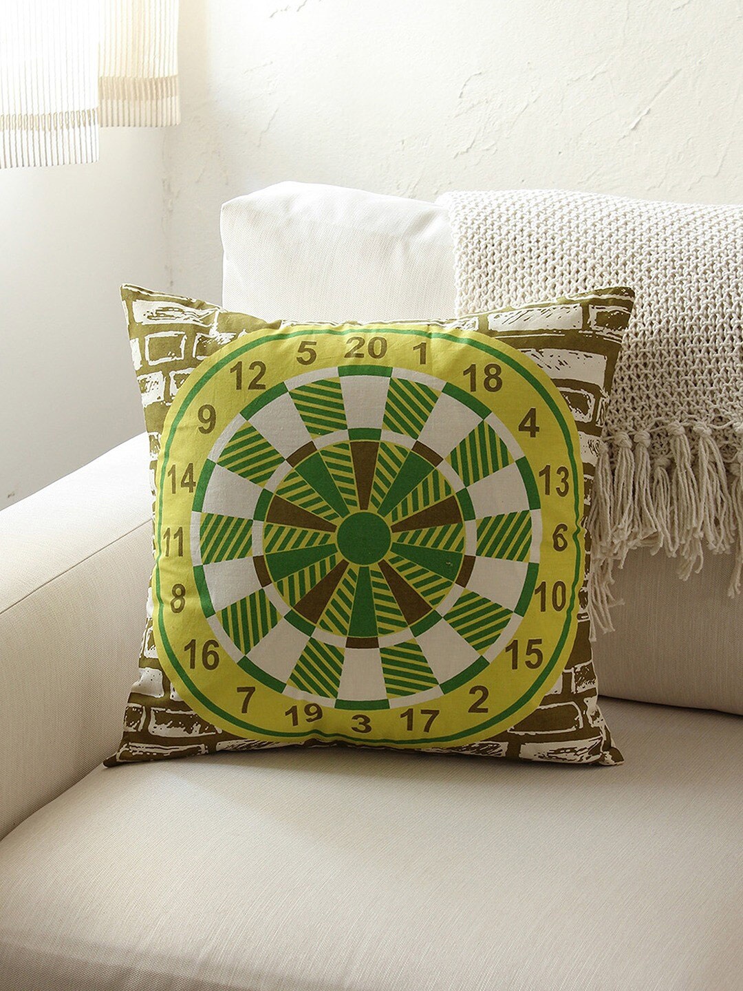 

House This Green & White 2 Pieces Geometric Printed Cotton Square Cushion Covers