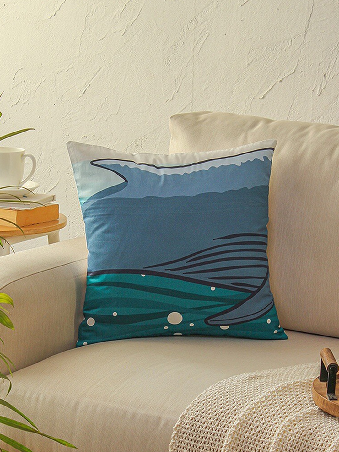 

House This Blue & White 2 Pieces Abstract Printed Cotton Square Cushion Covers