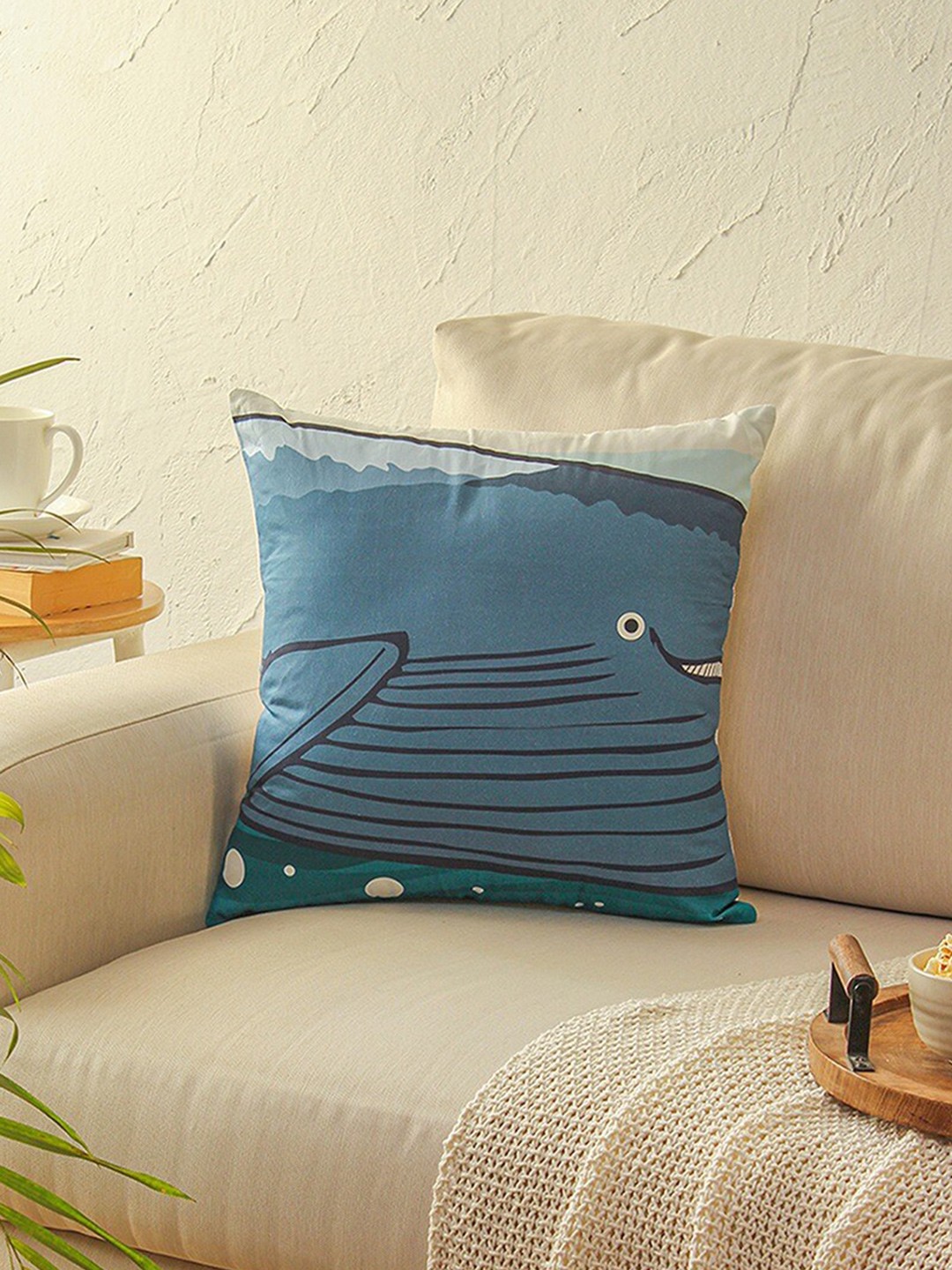 

House This Blue & White 2 Pieces Ethnic Motifs Printed Cotton Square Cushion Covers