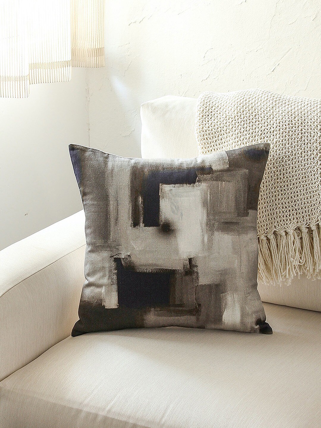 

House This Grey & Black 2 Pieces Abstract Printed Cotton Square Cushion Covers