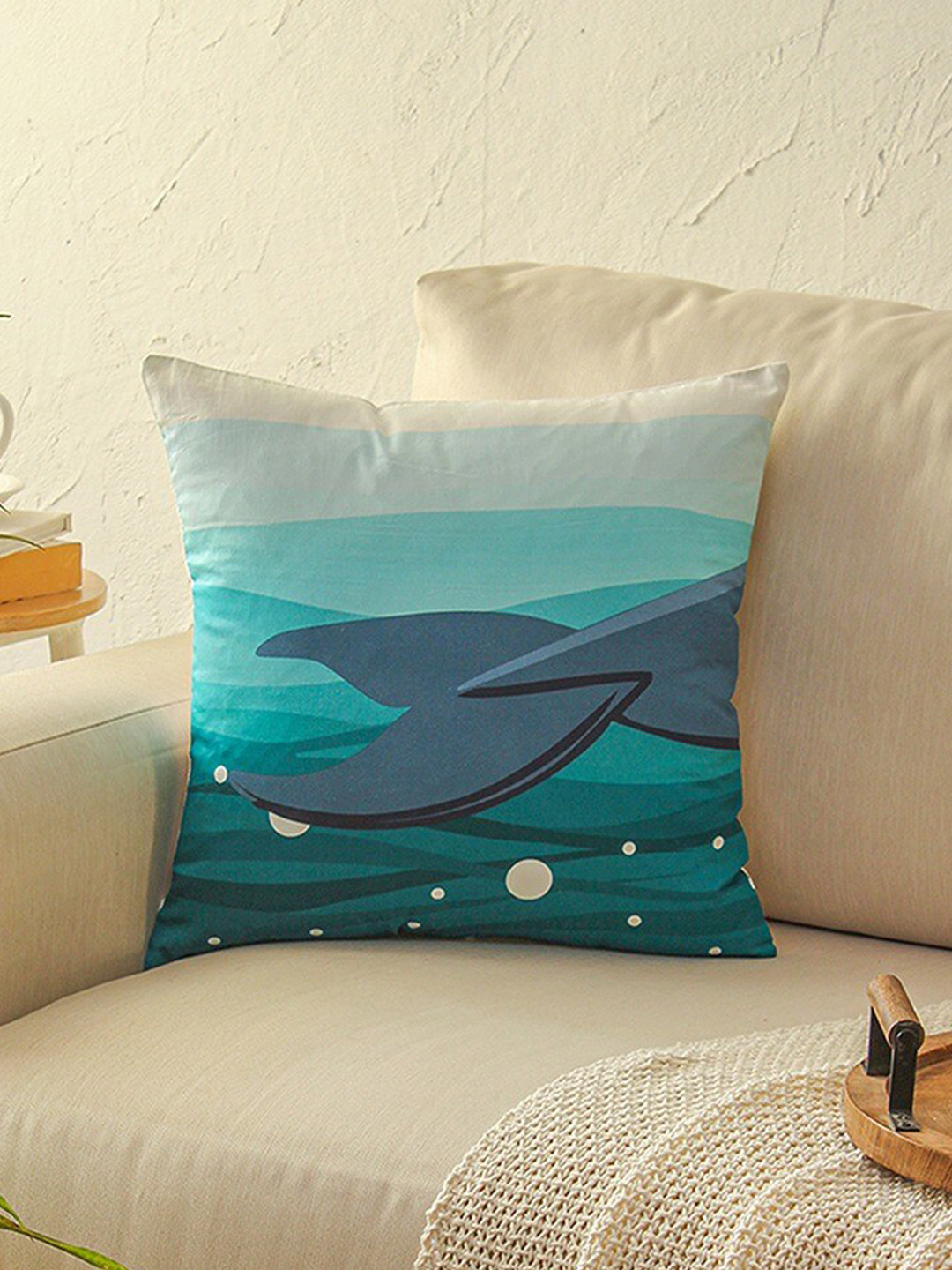 

House This Blue & White 2 Pieces Abstract Printed Cotton Square Cushion Covers