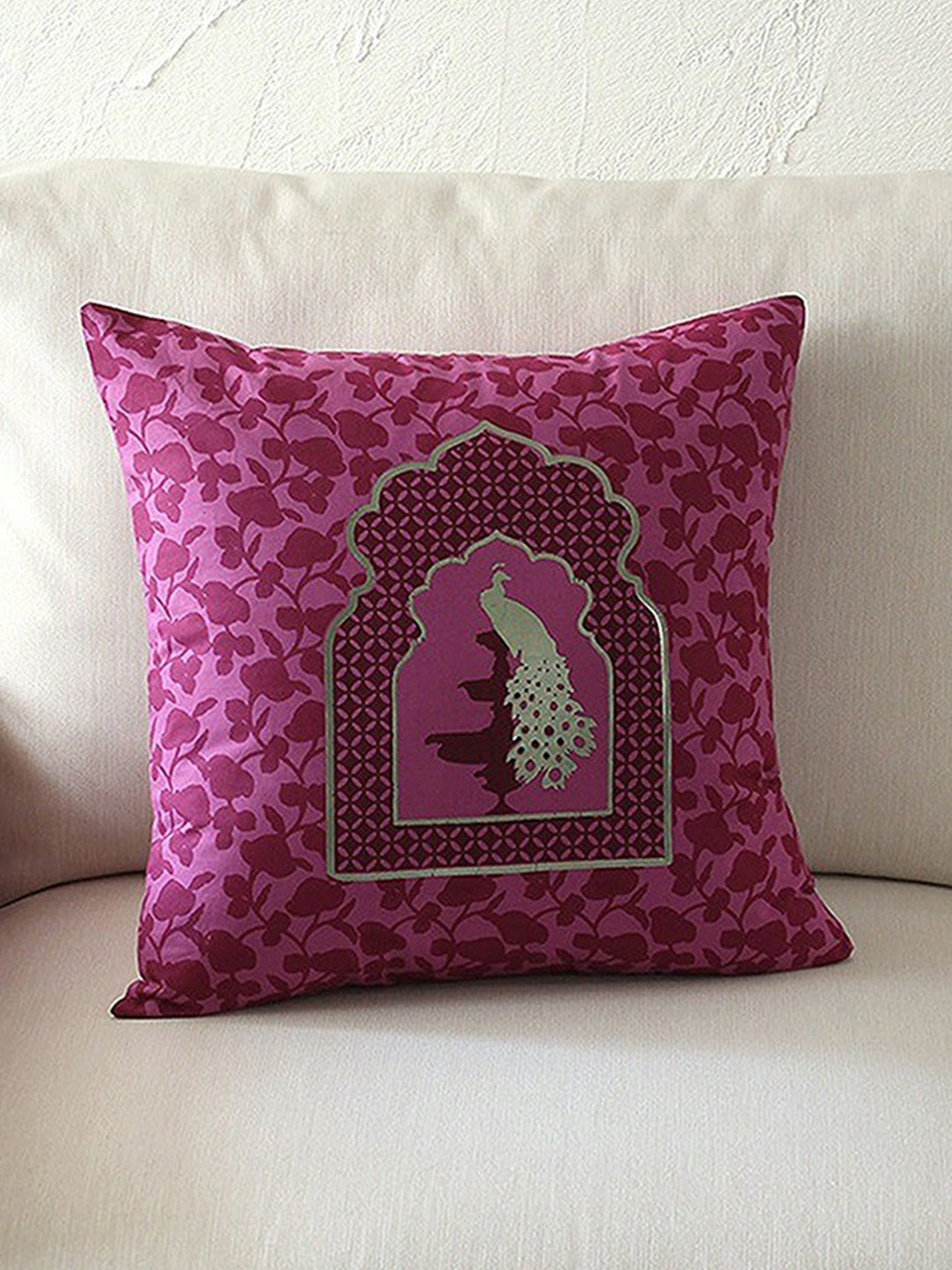 

House This Purple & White 2 Pieces Ethnic Motifs Cotton Square Cushion Covers