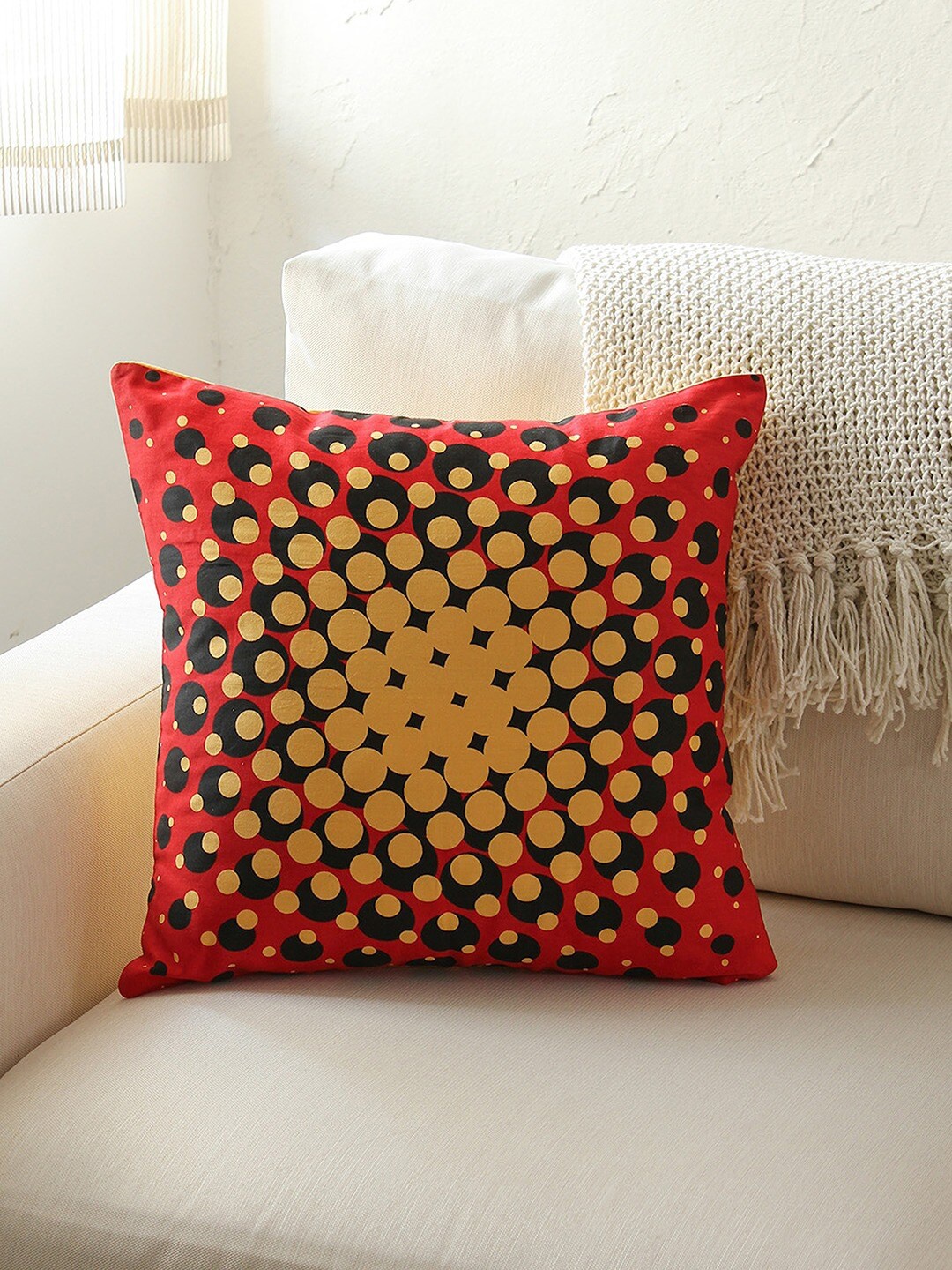 

House This Red & Yellow 2 Pieces Geometric Cotton Square Cushion Covers